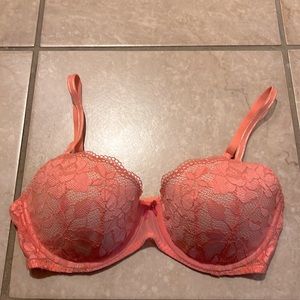 Betsey Johnson Starlet Lace t-shirt bra in coral/peach size 32D